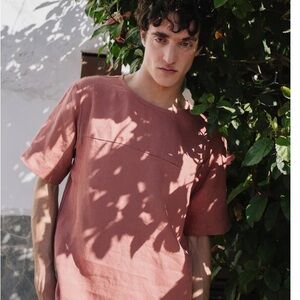 NotPerfectLinen men’s Burnie shirt in creamy brown size xl